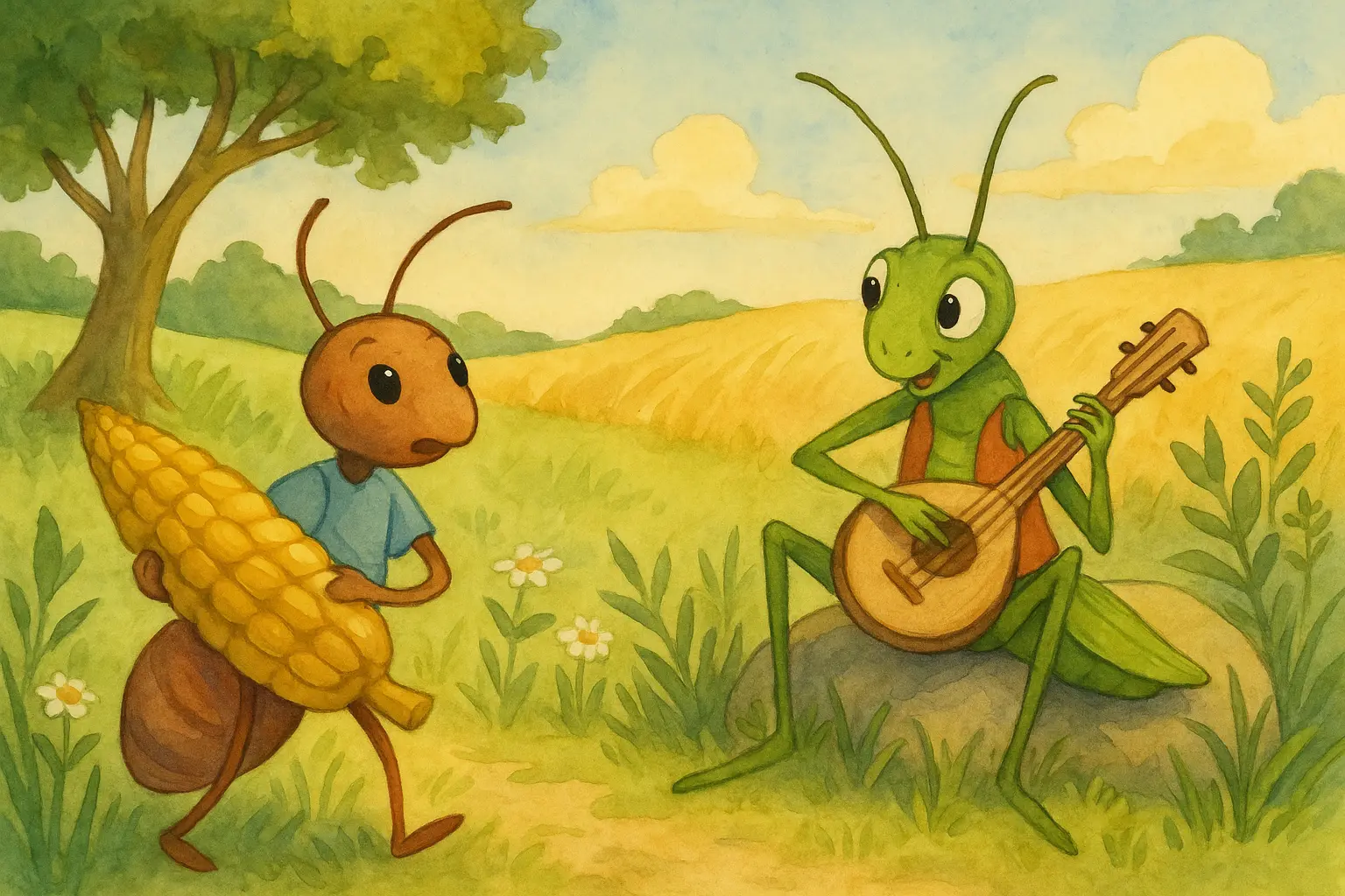 The Ant and the Grasshopper Illustration