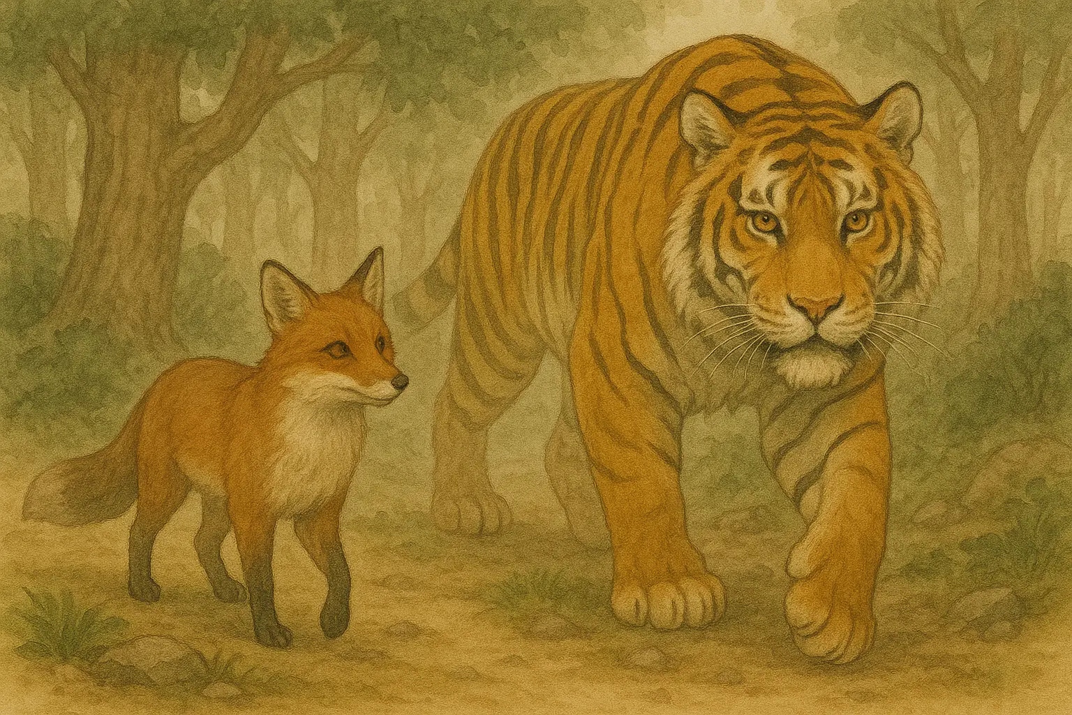 Fox Borrows Tiger's Might Illustration